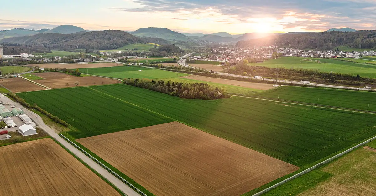 Green field site in Swiss landscape